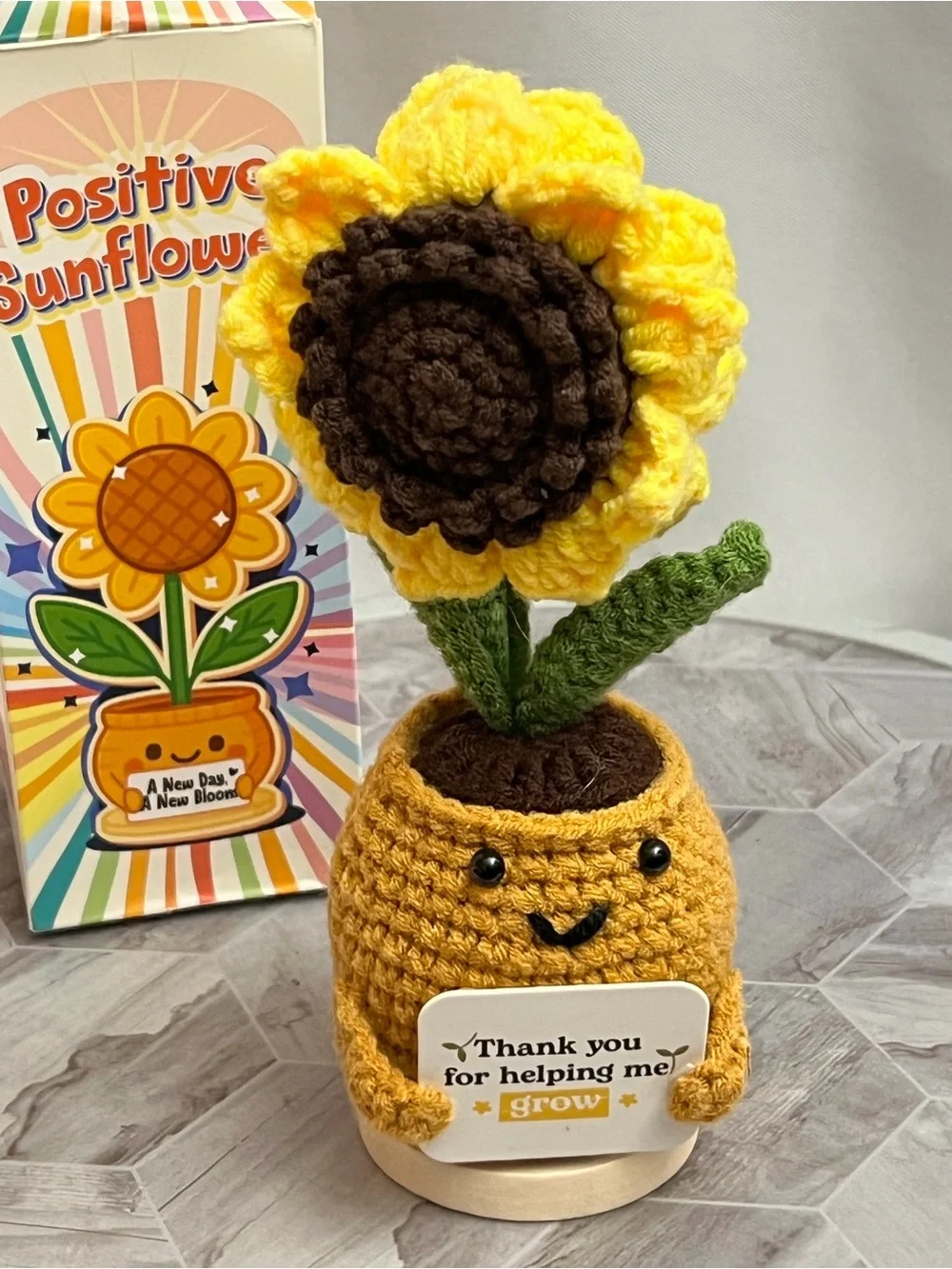 The Gifty Positive Sunflower Crochet “Thank You for Helping Me Grow” Gift